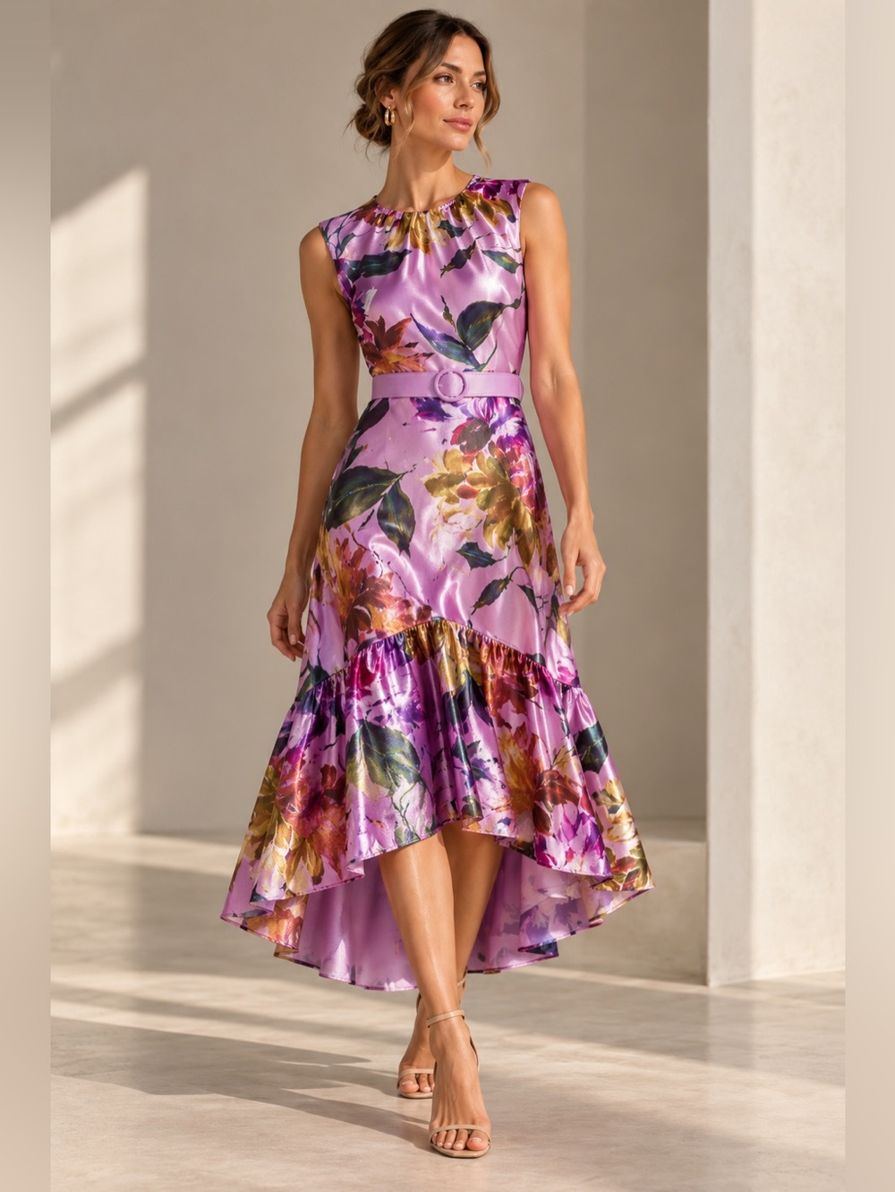 KAY UNGER BEATRIX FLORAL ORGANZA TEA LENGTH HIGH LOW
DRESS SIZE 6‎
